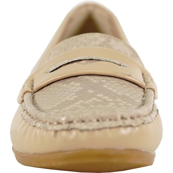 Women Champagne Faux Leather Round Toe Removable Insole Wedge Slip-On Loafer - Picture 7 of 8